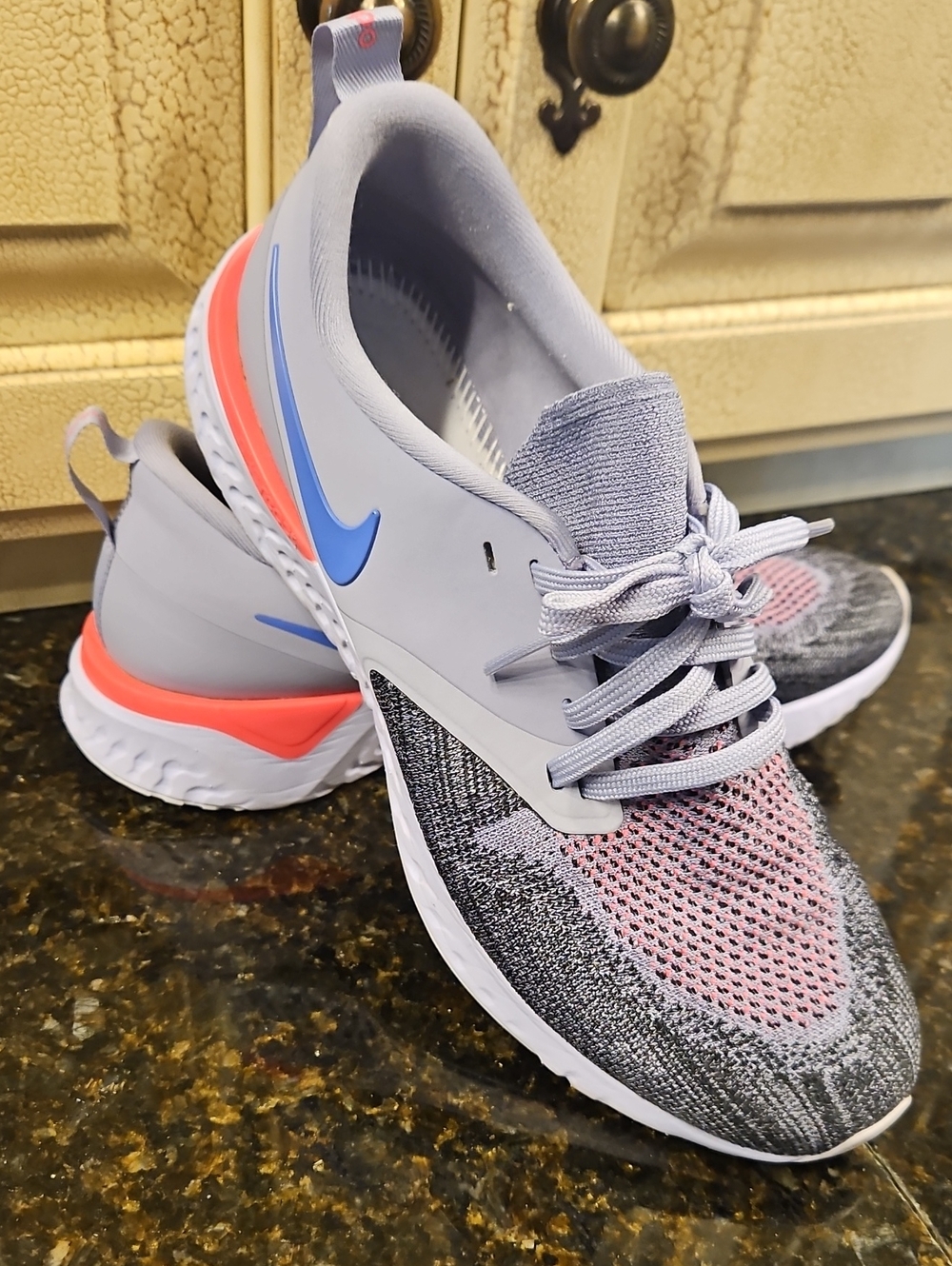 Nike Women's Grey Knit Running Shoes with Pink Mesh & Blue Swoosh